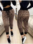Resim Kadın Yüksek Bel Bağcıklı Desenli Iki Iplik Pantolon Leopar 