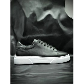 Resim Hakiki Deri Siyah Spor Ayakkabı – Ortopedik & Rahat Günlük Ayakkabı, Erkek Sneaker, Casual, Erkek Ayakkabı 