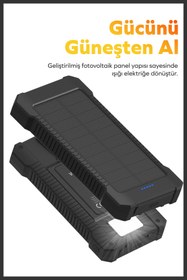 Resim Woyax Güneş Enerjili Solar Powerbank 10000mah Led Işıklı Taşınabilir Batarya Şarj Cihazı Siyah 