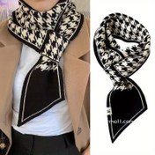 Resim Kadınlar için Şık Houndstooth Eşarp - Yumuşak Sıcak Kışlık Boyun Sarma, Siyah & Beyaz Ekose Desenli, Dış Mekan Günlük Kullanım İçin Esnek Uyumlu, Kışlıq 
