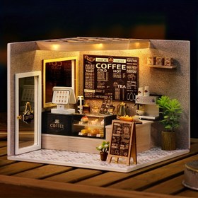 Resim Rustik Ahşap DIY Miniatur Kahve Dükkanı Model Evi, Mobilya ile El Yapımı Oyuncak Evi Kiti, Sanatsal Ev Dekoru, Eğitici Sabırlı Beceriler, Fiber Panelli İnşaat, Sevgililer Günü ve Doğum Günü Hediyeleri için Mükemmel 