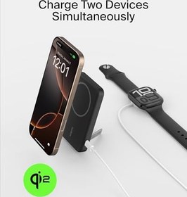 Resim Belkin BoostCharge Pro kablosuz Powerbank 5000 mAh Qi2, MagSafe uyumlu taşınabilir şarj cihazı, entegre stantlı, manyetik powerbank, iPhone 16, iPhone 15, 14, 13, 12 vs. için, siyah 