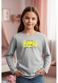 Resim Yuvarlak Yaka Kalp Baskı Detaylı Kız Çocuk Sweatshirt Gri 