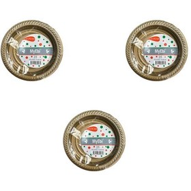 Resim My-ebi Altın Renkli Parti Davet Plastik Tabak - 17 Cm. - 25 Adetlik 3 Paket Altın 