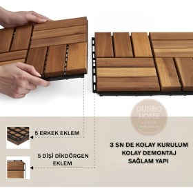 Resim Gunbo Home Teak Ağacı Masif Yer Karosu Bahçe Karosu Ahşap Karo Deck 30 x 30 cm 