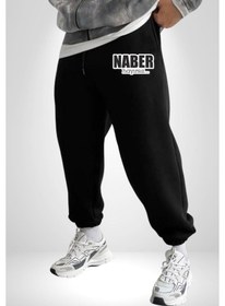 Resim Naber Hayırsız Yazılı 3 İplik Erkek Baskılı Siyah Eşofman Altı Siyah 