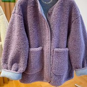 Resim Kadınlar İçin Lüks Yapay Koyun Derisi Ceket - Tam Fermuarlı Kışlık Mont, Yumuşak ve Kalın Yapay Koyun Derisi Dış Yüzey & Yumuşak İç Yüzey, Makinede Yıkanabilir Tüm Mevsimler İçin Dış Giyim (Canlı Mor) - Soğuk Hava ve Günlük Kullanım İçin Tam Vücut Kaplama Mont 