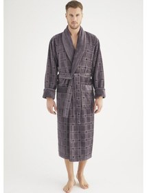 Resim Jakarlı %100 Cotton Erkek Bornozu Antrasit 