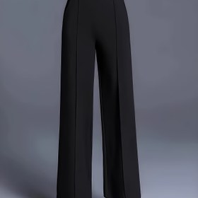 Resim Kadınlar için Şık Yüksek Bel Geniş Bacaklı Pantolon - Düz Renk, Rahat Bol Kesim Asimetrik Cep ile, Çok Yönlü Tüm Mevsim Rahat Pantolon, Polyester Karışımı, Makinede Yıkanabilir, Günlük Giyim Pantolonu | Yüksek Bel Pantolon | Polyester Karışımı Pantolon 