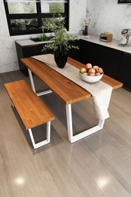 Resim Woodesk Mayıs Masif Tik Renk 180x80 Banklı Yemek Masası 