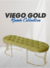 Resim Gazzini furniture Viego Gold Hardal Puf - Lüks Metal Gold Ayak, Chester Model Yatak Ucu Bench Puf 