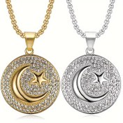 Resim 1pc Funky Yıldız ve Ay Kolye, Hip Hop Tarzı, Rhinestone Kaplı, Çinko Alaşım, Demir Tabanlı, Beyaz K Kaplama, Ramazan, Paskalya, St. Patrick Günü için - Üniseks Moda Takı 