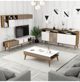 Resim Variant Milan 3'Lü Salon Takımı - Ceviz - Beyaz 