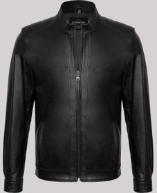 Resim Hakiki Kuzu Derisi Siyah Erkek Mont Dik Yaka Cepli Deri Ceket Siyah 