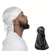 Resim 2 Adet Sonbahar ve Kış Erkek Yüksek Kaliteli Simüle İpek Korsan Şapka Durag Uzun Kuyruk Turban Şapka Nefes Alabilir ve Yumuşak Erkek Bisiklet Sürme Başlığı Düz Renk Açık Hava Sporları Hip Hop Sokak Dansı Turban Düz Renk Dört Mevsim Evrensel 