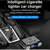 Resim Kosona 12-24v Evrensel Siyah Araç Şarj Cihazı - 60w Hızlı Şarj 2 Usb-a + 2 Type-c + 2 Sigara Çakmak Voltaj Tespiti Ve Çoklu Koruma 