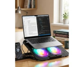 Resim Hayat Store Notebook Soğutucu Stand Rgb Aydınlatmalı Iki Fanlı Laptop Altlığı - Lisinya 
