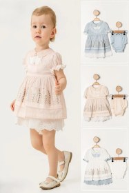 Resim Kıpırık Baby Kız Bebek Mavi Çiçek İşlemeli Fistolu Elbise Kilotlu Takım-1351 Mavi 