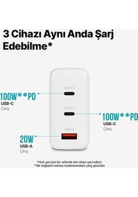 Resim Ttec 2SCG04B Smartcharger Trio Gan 120W PD 2 Usb-C + Usb-A Hızlı Şarj Aleti Beyaz 