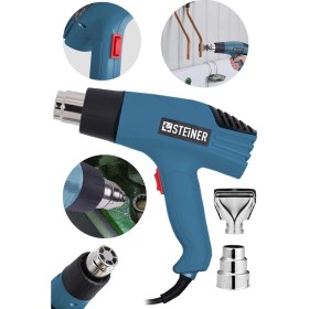 Resim Steiner Alman 3000 Watt 2 Kademeli Isı Tabancası Çelik Rezistans Profesyonel Sıcak Hava Üfleme Tabancası 