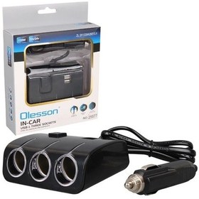 Resim Olesson 1506 12-24v Çift Usb Girişli 120w 80 Cm Kablolu 3'lü Araç Çakmak Çoklayıcı 