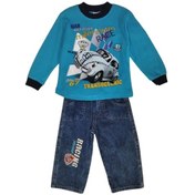 Resim Erkek Çocuk Alt Üst Takım Mavi Önü Vosvos Pamuklu Mavi 