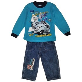 Resim Erkek Çocuk Alt Üst Takım Mavi Önü Vosvos Pamuklu Mavi 