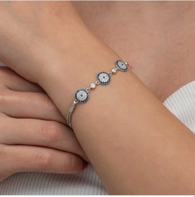 Resim Gümüş Üçlü Nazar Kadın Bileklik 