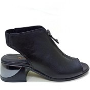 Resim ALBİNİ Siyah Deri Kadın Topuklu Sandalet Ayakkabı 