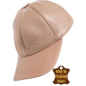 Resim Unisex %100 Deri Arkadan Ayarlanabilir Baseball Kep Şapka Bej 
