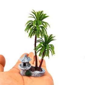 Resim 1 Adet Gerçekçi Yeşil Yapraklı ve Taş Tabanlı Mini Reçine Palmiye Feneri Modeli - Akvaryum Dekoru, Teraryum, Masa Sahnesi, Saksı Bitkisi & Sürüngen Yaşam Alanı Süsü, Minyatür Peyzaj Aksesuarı 
