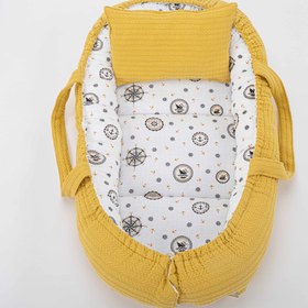 Resim Babynest ve Yastık - Çift Taraflı - Hardal Örgü - Sarı Gemili 
