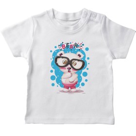 Resim Angemiel Baby Gözlüklü Ayı Erkek Bebek Tişört Beyaz B0929MDBBKETSRT 