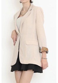 Resim Keten Blazer Ceket Bej - 2115.1322. Çok Renkli 