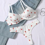 Resim Genç Tatlı Meyve Kiraz Baskılı Sütyen Takımı 