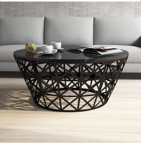 Resim Variant Stil Metal Mermer Desenli Orta Sehpa - Siyah Mermer 