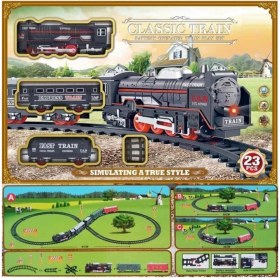 Resim Oyuncak Tren Seti 23 Parça Raylı Vagonlu Pilli Işıklı Tren 