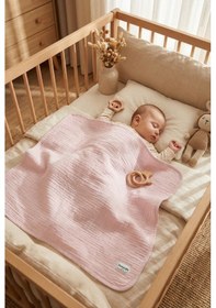 Resim 4 Katlı Müslin Bebek Battaniyesi Hafif Ve Yumuşak Dokulu Mevsimlik Çok Amaçlı Örtü 110x110 Cm Pembe 