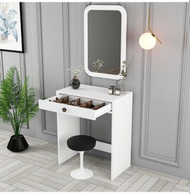 Resim Lizbon Mini Makyaj Masası Aynalı - Beyaz / Beyaz 