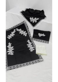 Resim Çeyizlik Kadife Seccade Takımı Siyah Bohça Seti 4 Parça 