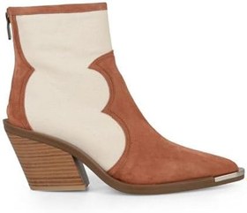 Resim Süet Taba Canvas Kumaş Detaylı Kadın Kovboy Bot 