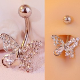 Resim 1 adet Kadınlar için Özel Minimalist Kelebek Karın Düğmesi Yüzük, Seksi Bakır Karın Deliği Aksesuarı, Parlayan Kübik Zirkonyum ile Günlük Kullanım ve Hediye Verme için İdeal 