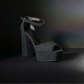 Resim SVS SHOES ISTANBUL Siyah Simli Kalın Topuklu Platform Kadın Ayakkabı Işıltılı 