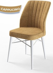 Resim Canisa Arp Serisi, Beyaz Masa 71x110 Sabit Yemek Odası Takımı, 4 Cappucino Sandalye Beyaz Masa Sandalye Cappucino 