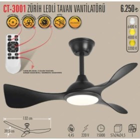 Resim CATA CT-3001 ZÜRİH LEDLİ TAVAN VANTİLATÖRÜ SİYAH 