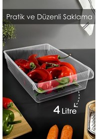 Resim 6 Adet Dolap İçi Buzdolabı Düzenleyici - Buzdolabı Organizer Sepet Meyve Sebze Saklama Kabı 4 Litre Şeffaf 