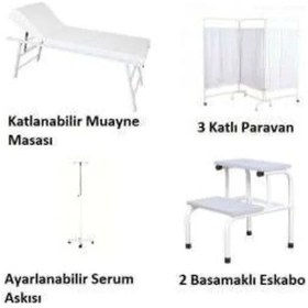 Resim AcarLAB Muayene Masası + Paravan + Eskoba + Serum Askısı Revir Seti 