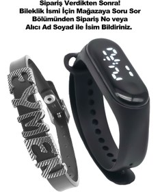 Resim tutkanstore Erkek Saati İsme Özel Gümüş Bileklik Dokunmatik Dijital Su Geçirmez Unisex Kol Saati Aksesuar 
