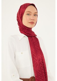 Resim Mirsoy Scarf Zikzak Desen Parlak Jakar Şal - Vişne Çürüğü Vişne Çürüğü 
