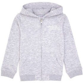 Resim U.S. Polo Assn. Kız Çocuk Açık Gri Melanj Kapüşonlu Fermuarlı Basic Sweatshirt 50316837-VR091 